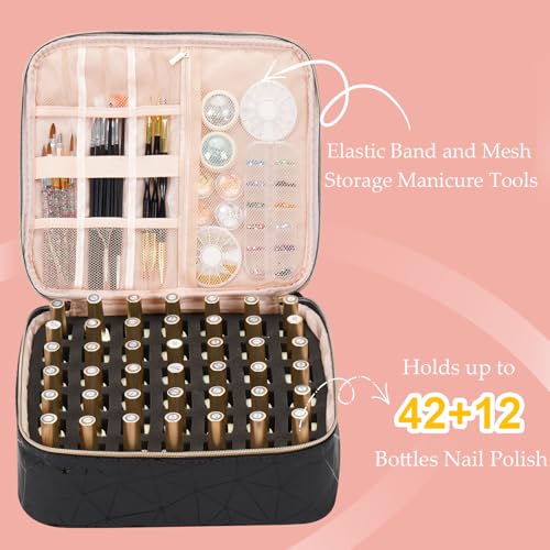 Uross Nail Polish Organizer Bag Holds 54 Bottles Nail Polish & Nail Lamp, Gel Nail Polish Organizers and Storage box for Nail Tech, Nail Kit Supplies Organizer Case-Black - color: Black, size: Large - 11 x 9.5 x 9.5 inch (54 bottles)