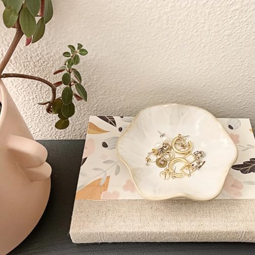 2Pcs Ceramic Jewelry Dish - Lotus Leaf Shape, for Ring Holder Necklace Small Key, Suitable for Mother Friend Sister, Gifts for Women, Cute Plate Trinket Tray, Home Decor (Pink & White) - color: Pink & White