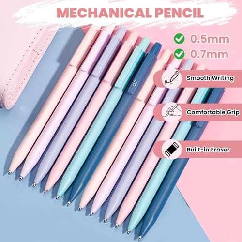 50 PCS Aesthetic School Supplies with Cute Pen Case,12 Pastel Highlighters,5 Black Ink Gel Pens, 12 Mechanical Pencils Set 0.5 & 0.7 mm 6 Color Gel Pens for Students Stationary College Essentials Pink - color: Pink