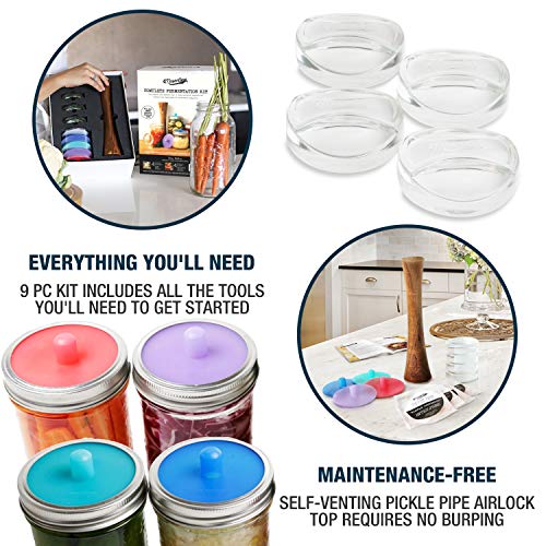 Masontops Complete Mason Jar Fermentation Kit - Pickle Kit, Sauerkraut Making Kit Kimchi Container - Fermentation Airlock Lids Wide Mouth Mason Jars - size: Wide Mouth