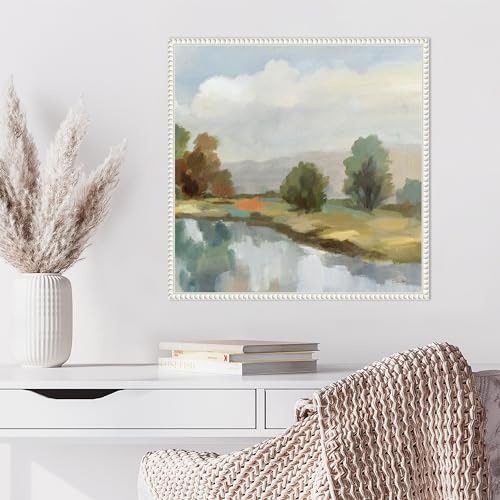 Amanti Art Framed Canvas Wall Art 22x22 River and Clouds III by Silvia Vassileva, Framed Wall Art Canvas, Landscapes Artwork, Traditional Decor, Medium Poster Painting for Living Room, Bedroom, - color: Sylvie Beaded White, size: 22"L x 22"W