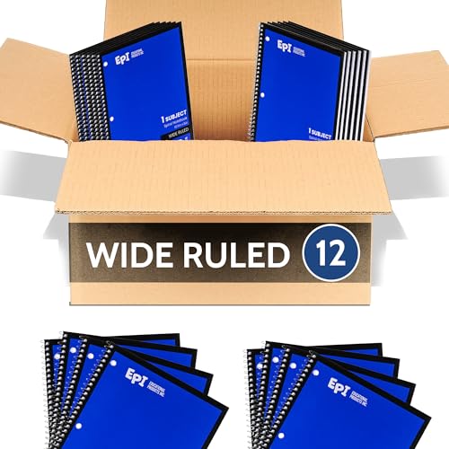 EPI Spiral Notebook | Wide - 70 Sheets, Durable Spiral Binding | 10.5 x 8 in | Classroom Supplies | School, Office, Note Taking, Journaling - 12 Pack - color: Blue, size: 12