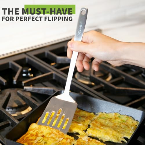 TECHEF - ChefCore 304 Stainless Steel Slotted Turner Spatula with Ergonomic Handle, One-Piece Unibody Design, Rustproof & Heat Resistant, 10.5" Serving Utensil – Made in Korea - size: Slotted Turner