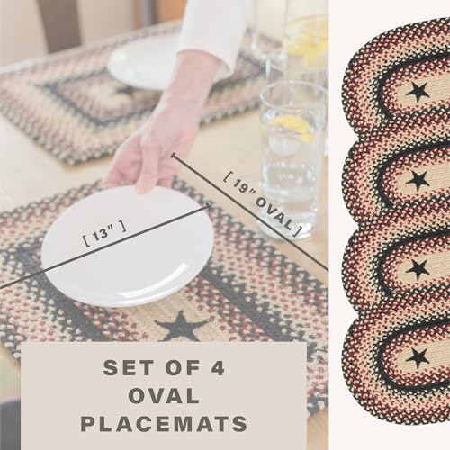 Homespice Gloucester Jute Braided Placemats, Oval 13x19 Set of 4 - color: Primitive Star Gloucester