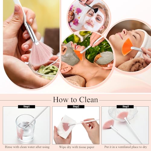 Maitys 9 Pieces Facial Fan Mask Brushes, Pink,Yellow,White - color: Pink,Yellow,White