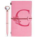 Personalized Journal Gift-Pink Initial Leather Journal+Heart Diamond Pen Set,Travel Notebook Diary Gifts,Refillable Notepads,Christmas,Birthday Gifts for Women Girls (7.9"x4.7") (C) - style: C