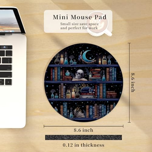 Hancynir Book Skull Funny Round Mouse Pad, Small Mousepad for Office Desk - color: Books Cat Skull