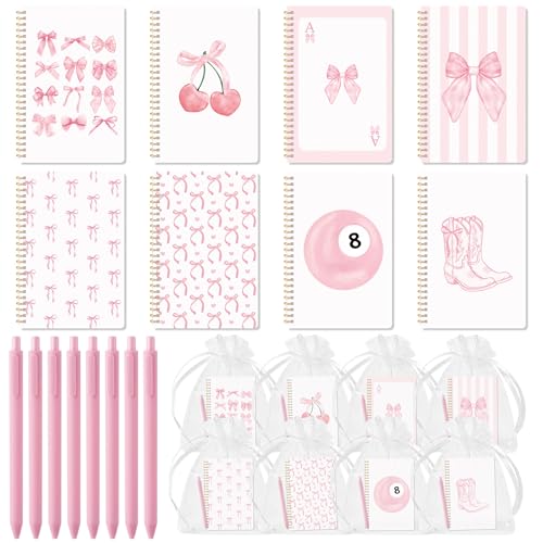 CNhoqc Pink Bow Journal Notebooks, 8 Sets A5 Ballpoint Pens Organza Bags - color: 8-Set Pink Bow