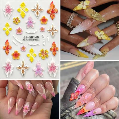Flower Nail Stickers for Nail Art Golden Line Nail Decals for Women - color: Colorful-19