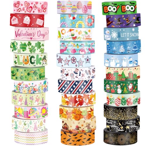 TaoBary 33 Rolls Washi Tape Set, 15mm Holiday Seasonal,Festive Style - style: Festive Style