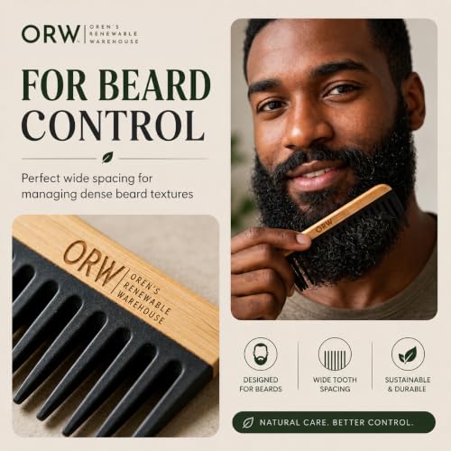 ORW Wide Tooth Comb, Bamboo Detangling Comb for Curly Hair, Wet & Dry Hair
