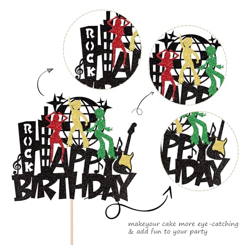 1 PCS Rock Happy Birthday Cake Topper Glitter Guitar Music Disco Ball Cake Pick 70's Disco Dancing Rock and Roll Cake Decoration for Rock Band Music Concert Theme Birthday Party Decorations Supplies - color: Pattern 8