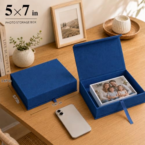 Vienrose Small Photo Storage Box, 4"x6", Linen Postcard Keeper, Dark Blue - color: Navy Blue, size: 4"x6"