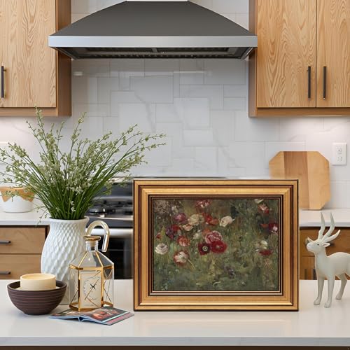 HUARCEY Gold Framed Canvas Wall Art Poppies Floral Prints, 8x10 Inch - color: A Bed of Poppies, size: 10"L x 8"W