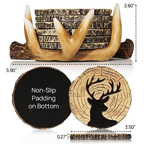 Deer Antlers Coaster Set of 6 – Handcrafted Deer Antler Decor and Man Cave Gifts for Men - 6 Full Size Deer Antlers Coasters for Man Cave Décor - style: Deer Coasters