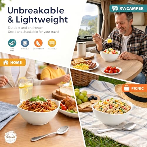 Soup Bowls Sets of 6, Unbreakable Wheat Straw Bowls 26oz - White - color: White, size: 26 oz (6 PCS)
