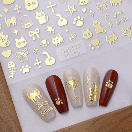 4 Colors ins Minimalist Style Nail Stickers, Simple Cat Love Stars Impressionist Drawing Line Stickers for Man Woman (4 Sheets) - style: Minimalist Cat
