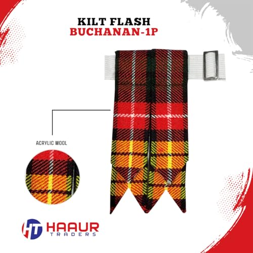 Men's Men's Tartans Kilt Flashes with Heavy Buckle Elastic Adjusters Fit - color: Buchanan-1p