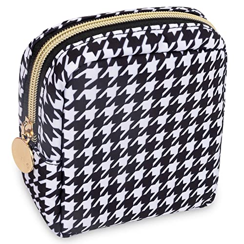 Nylon Mini Makeup Bag for Purse, Small Cute Makeup Bag Preppy Cosmetic Zipper Pouch Purse, Waterproof Travel Coin Pouch Sanitary Napkin Storage Bag Makeup Organizer for Women Girls(Black Houndstooth) - color: Black Houndstooth, size: Mini