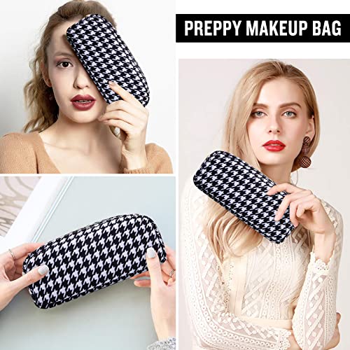 Nylon Slim Makeup Bag, Cute Makeup Brush Case, Preppy Cosmetic Zipper Pouch for Purse, Travel Toiletry Bag Clutch Coin Pouch Make Up Organizer for Women Girls (Black Houndstooth) - color: Black Houndstooth, size: Slim