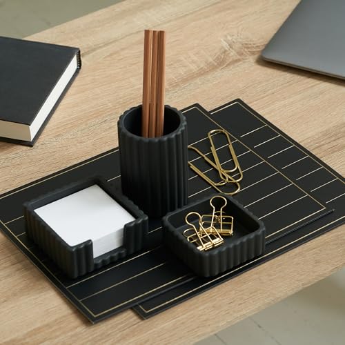 Modern Aesthetic Desk Accessories Set of 3 - Stylish Concrete Organizers - color: Black