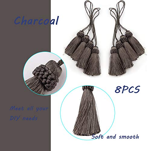 8PCS Tassel Key Colorful Tassel for Cord Loop,Elegant Handmade DIY Craft Accessory Home Decoration (Charcoal) - color: Charcoal