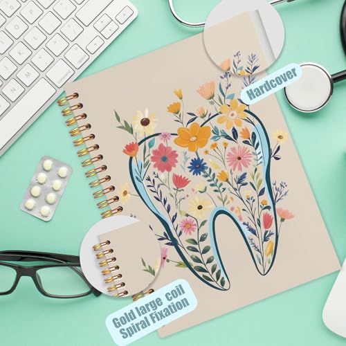 WUCHJ Dentist Gifts Notebook Journal, Dental Assistant Office Gifts for Women, Brown Floral Tooth Dental Spiral Notebook Journal for Note Taking, Dentist Office Supplies, 5.5x8.3 Inch - color: Brown teeth flower