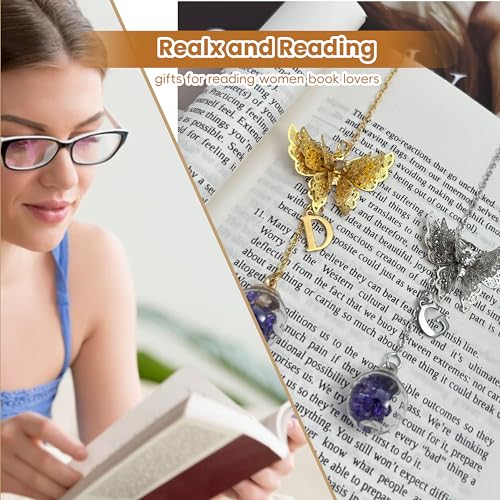 Letter Butterfly Metal Feather Bookmarks Gifts for Reading Women Book Lovers Unique Book Mark Birthday Mothers Day Valentines Christmas Gift for Teacher Mom Best Friend Coworkers Stocking Stuffers, J - style: Silver-J