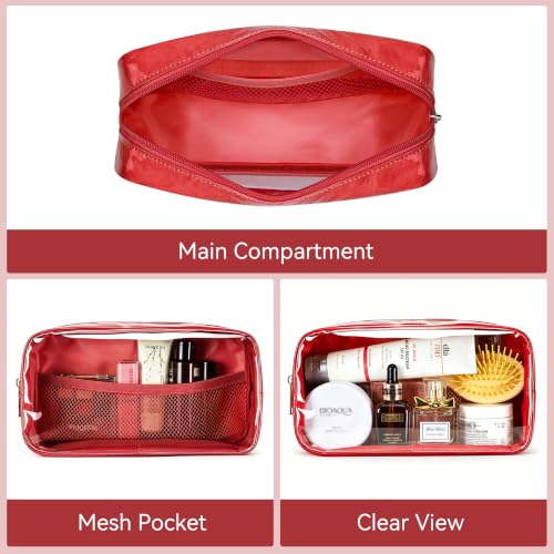 WLLWOO 2pcs Clear Makeup Bag Mini Cosmetic Pouch Travel Toiletry Organizer - color: 2pcs-Red