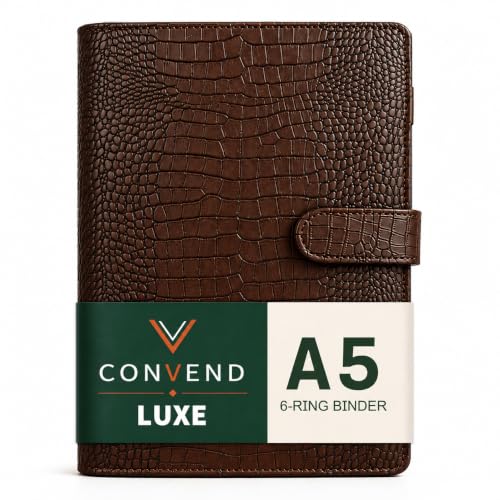 Convend A5/A6 Refillable 6 Ring Faux Leather Binder Cover, Brown Croc - color: Crocodile-brown, size: Luxe-A5