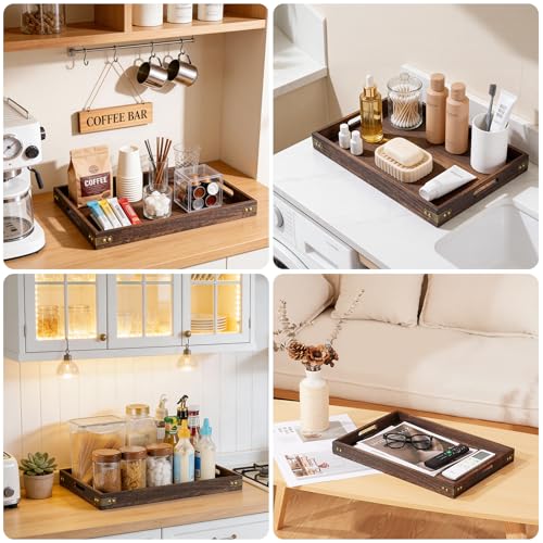 Wood Serving Tray - 17In Large Serving Tray with Handles | Decorative Tray - size: 17 in x 12 in
