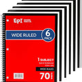 EPI Spiral Notebook | Wide - 70 Sheets, Durable Spiral Binding | 10.5 x 8 in | Classroom Supplies | School, Office, Note Taking, Journaling - 6 Pack - color: Red, size: 6