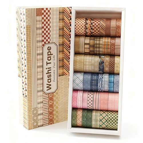 Washi Tape Set 42 Rolls Vintage Plaid Colored Decorative Scrapbook Tape - color: Brown stripes