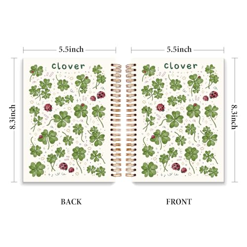 JXREQ Sage Green Clover Notebook Ladybug Botanical Journal Notebooks for Women Note Taking Diary Writing, Plant Insect Aesthetic Journaling Spiral Notebooks 5.5x8.3 - color: Clover