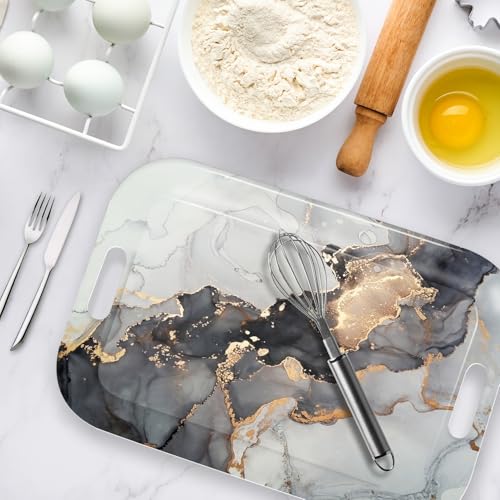 Serving Trays with Handles, 14.5 x 9.8 inch Rectangular Plastic Tray for Restaurant, Kitchen, Gray and Golden Marble - color: Gray and Golden Marble