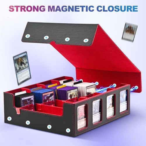 UAONO 4-Row 3000+ Trading Card Storage Box with Commander Display - color: Black&Red, size: 4-row