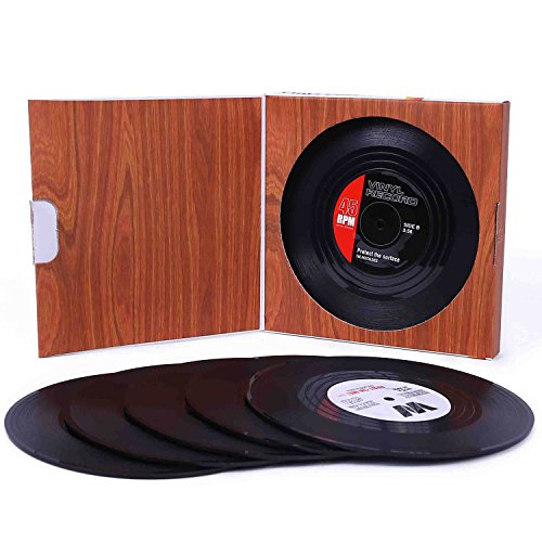 Coasters for Drinks with Gift Box - Set of 6 Colorful Retro Vinyl Record Disk Coasters with Funny Labels-Prevent Furniture from Dirty and Scratched-4.2 Inch - style: AK005
