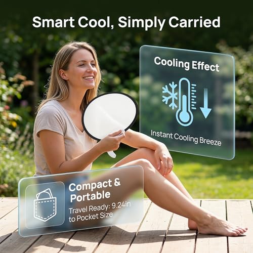 VOSAREA 2pcs Round Folding Fan, Folding Fans Handheld Foldable Flying Disc, Compact Cooling Party Favors for Outdoor Games