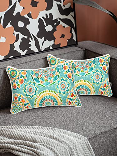 FUNHOME Outdoor Lumbar Pillow Covers 12X20 Inch, No Insert-Cyan Circle - color: Cyan Circle, size: 20"L x 12"W(No Insert)