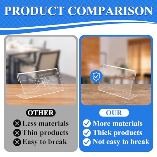 36 Mini Acrylic Sign Holder Name Card Price Tag Label Holder with 36 PCS Blank Labels Slanted L-Shape Plastic Name Card Price Card Tag Label Counter Top Stand