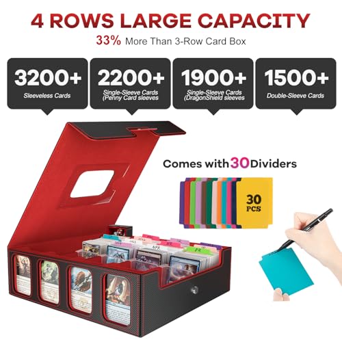 Gomyrod 4 Row 3200+ Trading Card Storage with Commander Display [US Patent] - color: Black/Red, size: 3200+