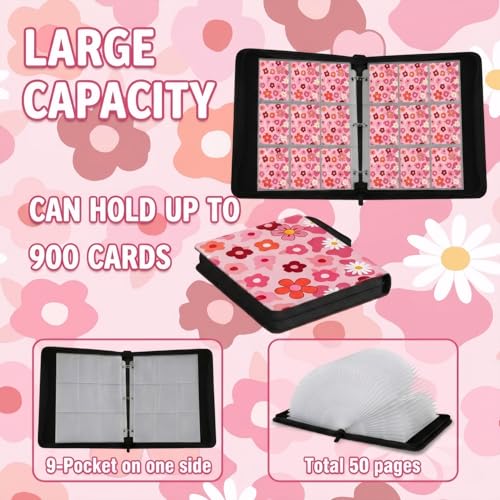 Card Binder 9 Pocket, Pink Cute 70s, 900 Cards, PU Leather - color: Pink Cute 70s
