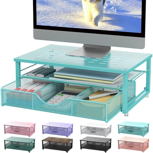 gianotter Computer Monitor Stand Riser with Drawer - color: Blue, size: 14.1L x 9.64W x 5.9H Inch