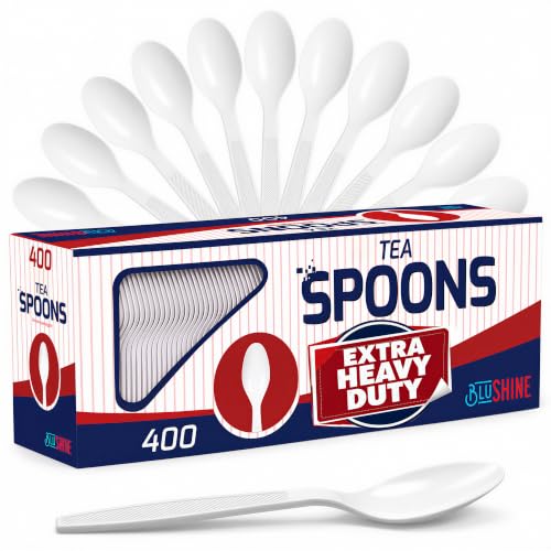 BluShine Extra Heavy Duty Plastic Teaspoons, Disposable Bulk Utensils