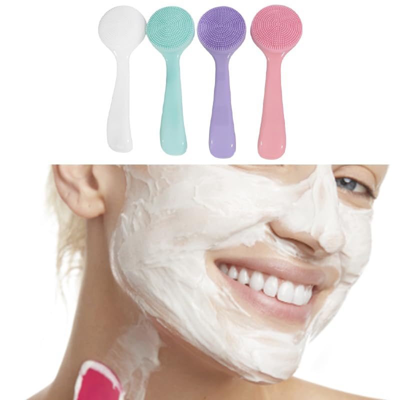 4 Pcs Silicone Facial Cleansing Brush, Manual Face Scrubber with Soft Bristles, Waterproof Exfoliating Brush for Daily Skincare Routine Blackheads Makeup Residues Removal