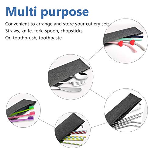 Aosbos Reusable Straws Carrying Case, Portable Small Pouch for Metal, Paper, Plastic, Silicone Disposable Straws, Stainless Steel Chopstick - Grey - color: Gray
