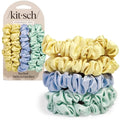 Kitsch Rosette Ruched Satin Scrunchies for Women - Multi-color, 5pcs - color: Pastel Yellow/Blue/Green