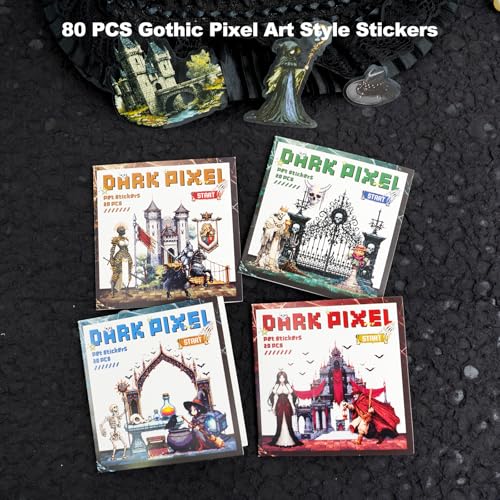 80 Pcs Pixel Art Gothic Fantasy Stickers for Scrapbooking - color: Dark Pixels