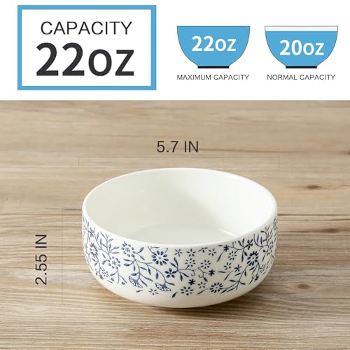 Large Soup Bowls Set of 4 Japanese Blue Ceramic Bowls for Cereal Ramen - color: 4PC white and blue