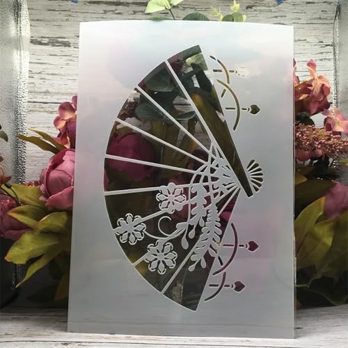 TIAMECH A4 Reusable Chinese Fan Stencil for Painting - style: Chinese Fan